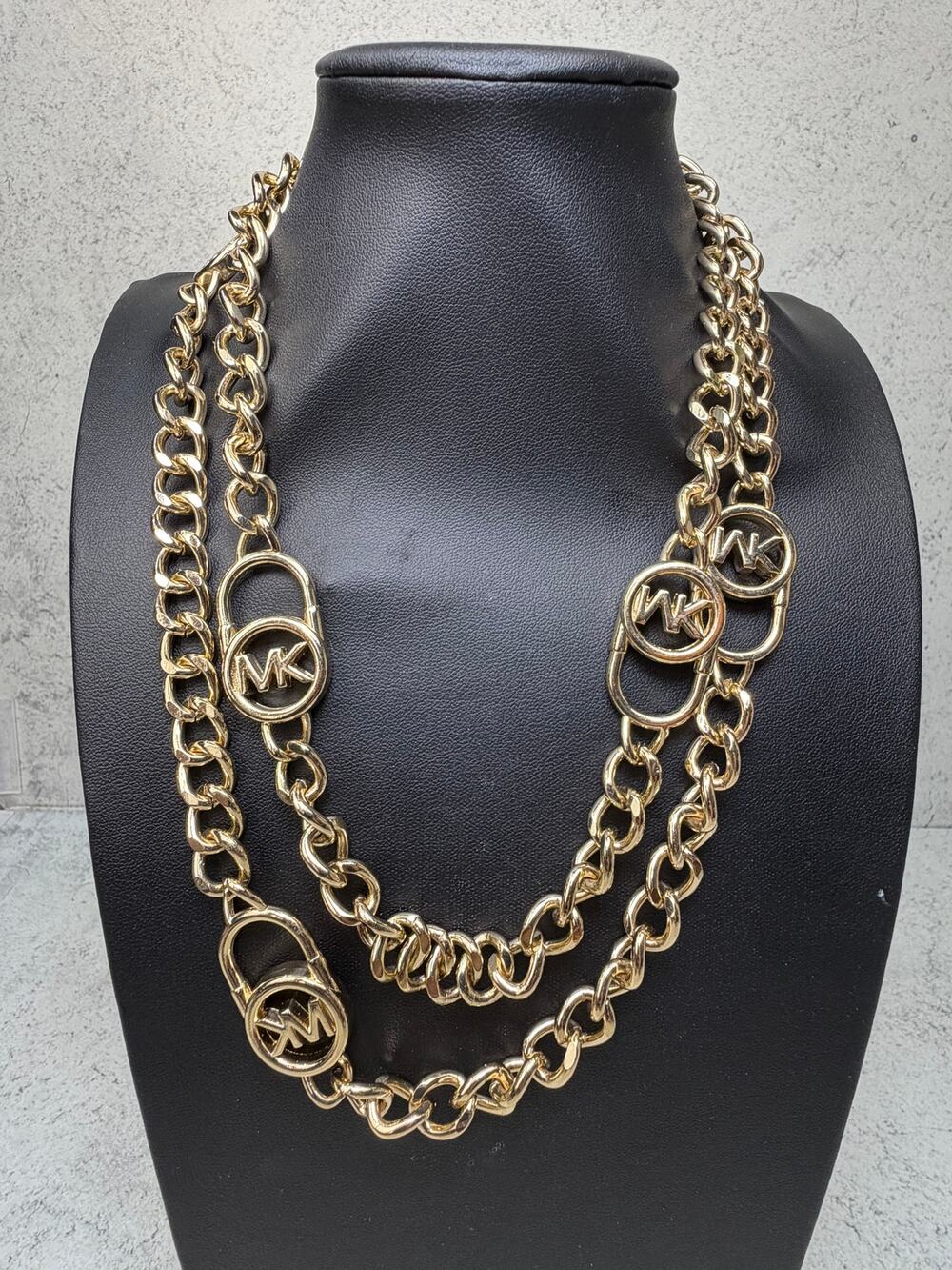 MK Michael Kors Gold Tone Chain Belt logo lock heavy